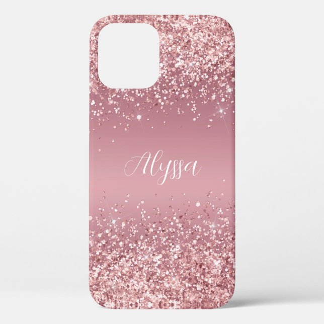 Coques Case-Mate iPhone Monogramme de script pailleté or rose (Verso)
