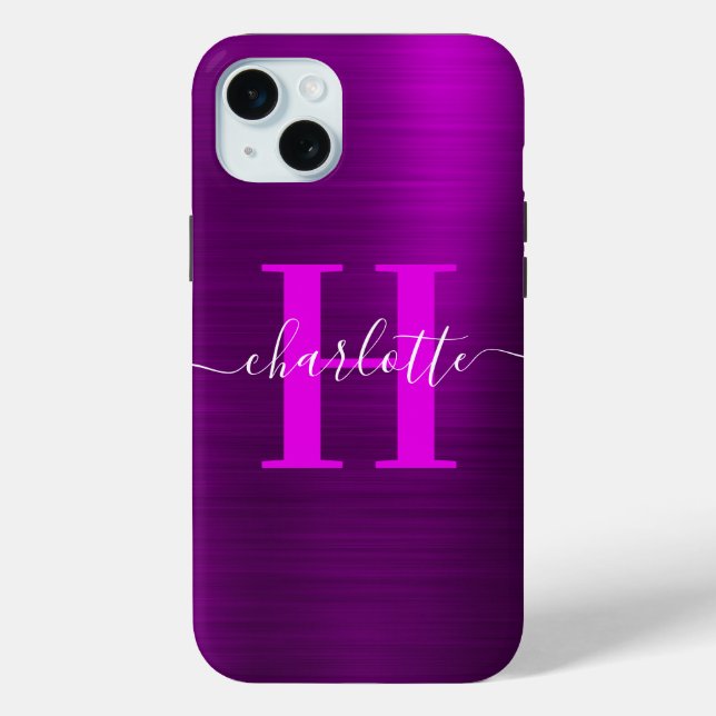 Coques Case-Mate iPhone Monogramme de signature métallique Magenta Purple (Verso)