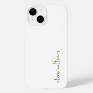 Coque Pour iPhone 14 Monogramme de signature minimaliste or blanc