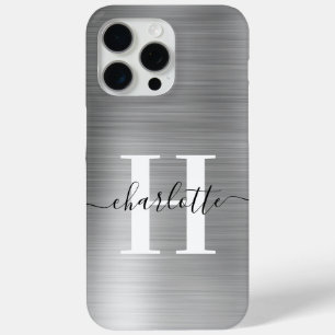 Coque iPhone 15 Pro Max Monogramme de signature moderne argenté
