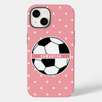 Monogramme de soccer sportif noir blanc et rose