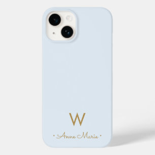 Coque Pour iPhone 14 Monogramme de style manuscrit bleu poussiéreux cla