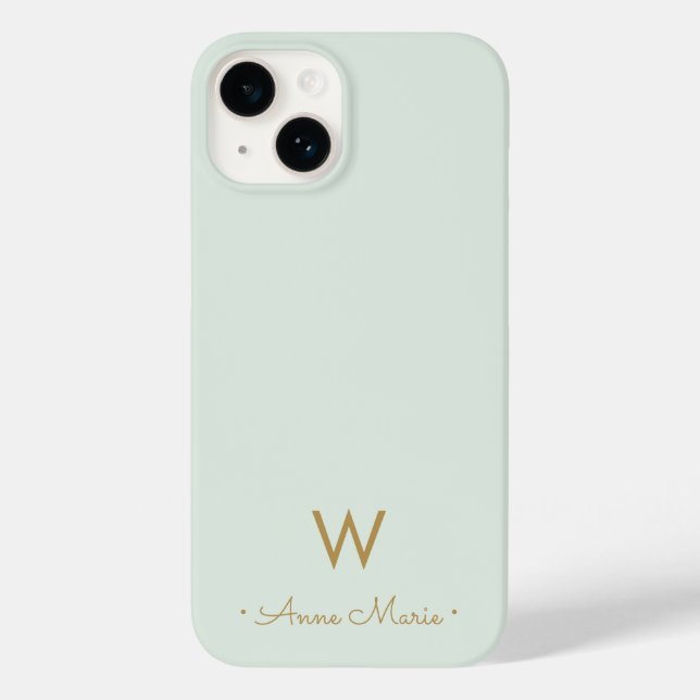 Coques Case-Mate iPhone Monogramme de style moderne vert sauge (Verso)