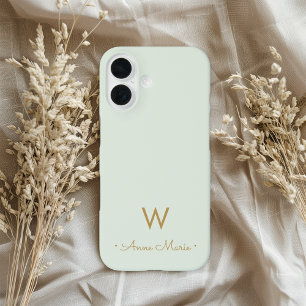 Coque Pour iPhone 16 Monogramme de style moderne vert sauge or