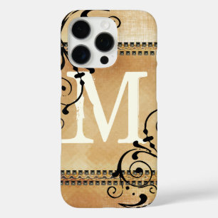 iPhone 16 Pro Case Monogramme de tête de ongle vintage Grunge Faux