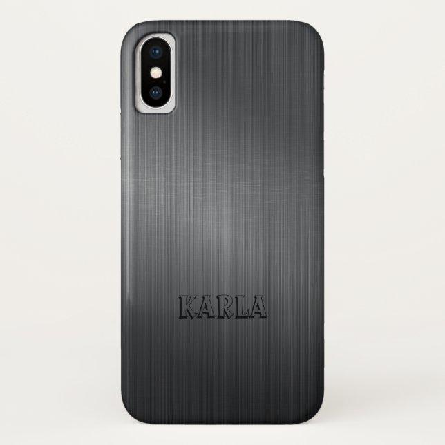 Coques Case-Mate iPhone Monogramme de texture métallique gris foncé modern (Dos)