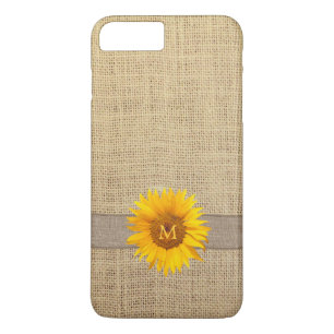 Coque iPhone 7 Plus Monogramme de tournesol et de toile de jute de
