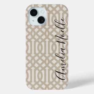 Coque Pour iPhone 15 Monogramme de treillis beige rustique