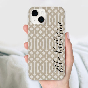 Coque Pour iPhone 14 Monogramme de treillis beige rustique
