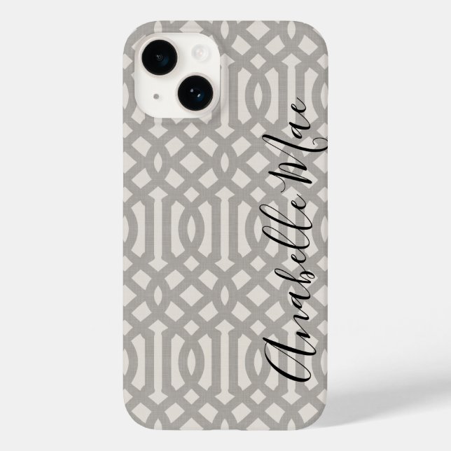 Coques Case-Mate iPhone Monogramme de Trellis gris rustique (Verso)