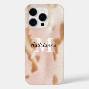 Coques iPhone 16 Pro Monogramme de vache blanche rose
