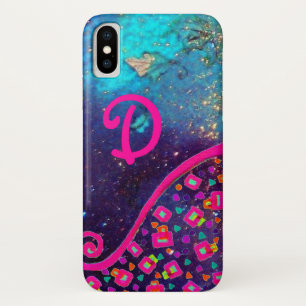 ETUI iPhone Case-Mate MONOGRAMME DÉCO ABSTRAIT BLEU TURQUOISE FUCHSIA RO