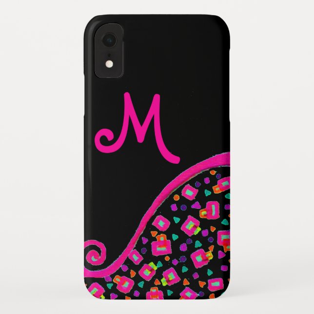 COQUES Case-Mate iPhone MONOGRAMME DÉCO ABSTRAIT FUCHSIA ROSE NOIR (Dos)
