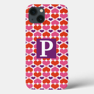 iPhone 13 Coque Monogramme d'édredon de coeurs de Valentine