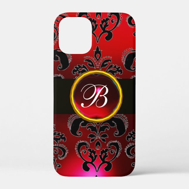 Coques Case-Mate iPhone MONOGRAMME D'ENDOMMAGÉE NOIR ET ROUGE, Ruby (Verso)
