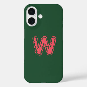 Coque Pour iPhone 16 Monogramme déplaisant s'accrochant rose sur vert