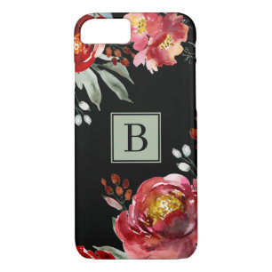 Case-Mate iPhone Case Monogramme des fleurs d'aquarelle vert rouge et gr