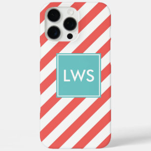 iPhone 16 Pro Max Case Monogramme des rayures diagonales de corail