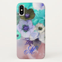 MONOGRAMME DES ROSES BLEUS turquoises ET DES FLEUR