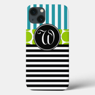 COQUES POUR iPhone MONOGRAMME DES STRIPES NOIRES VERTES TURQUOISE