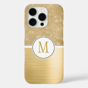 Coques iPhone 16 Pro Monogramme d'étincelle dorée