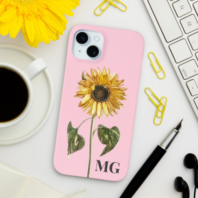 Coques Case-Mate iPhone Monogramme d'illustration végétale de tournesol pe (Créateur téléchargé)