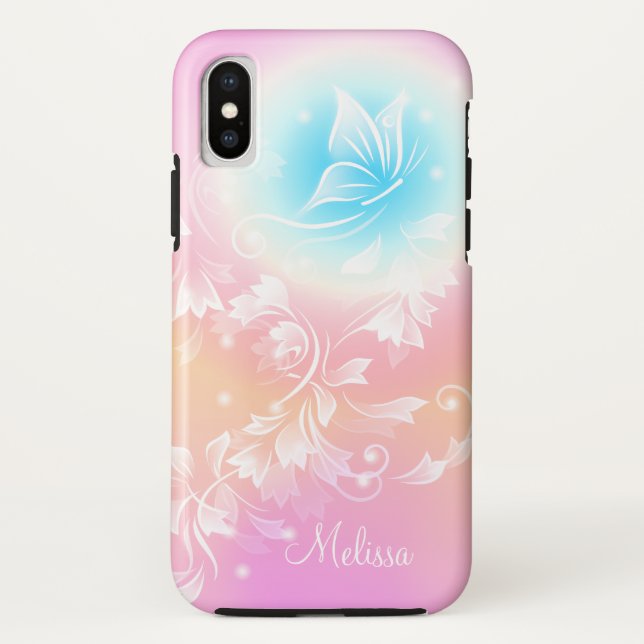 Coques Case-Mate iPhone Monogramme d'Imaginaire floral rose et mignonne (Dos)
