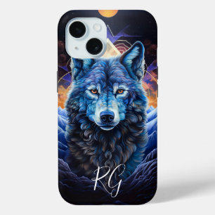 Coque Pour iPhone 15 Monogramme d'Imaginaire Visionnaire de loup mystiq