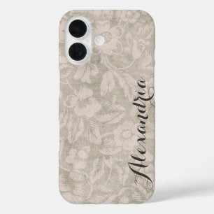 Coques iPhone 16 Monogramme d'impression Vintage beige