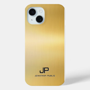 Coque Pour iPhone 15 Monogramme d'or à look métallique Modèle personnal