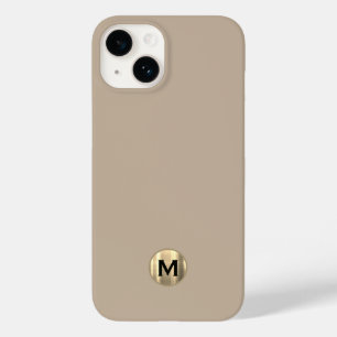 Coque Pour iPhone 14 Monogramme d'or brossé beige simple