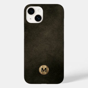 Coque Pour iPhone 14 Monogramme d'or brossé noir moderne