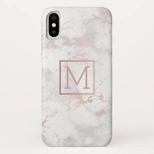 Coque Case-Mate Pour iPhone monogramme d'or faux sur pierre de marbre rose