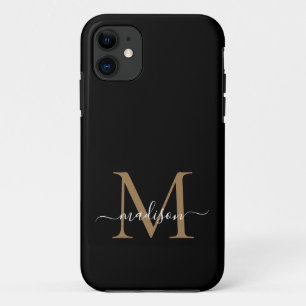 Case-Mate iPhone Case Monogramme d'or noir moderne Feminine Script Name