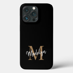 Case-Mate iPhone Case Monogramme d'or noir moderne Nom du script féminin