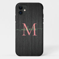 Monogramme d'or Rose de métal brossé noir moderne