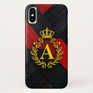 Case-Mate iPhone Case Monogramme Doré Élégant sur Fond Noir et Rouge