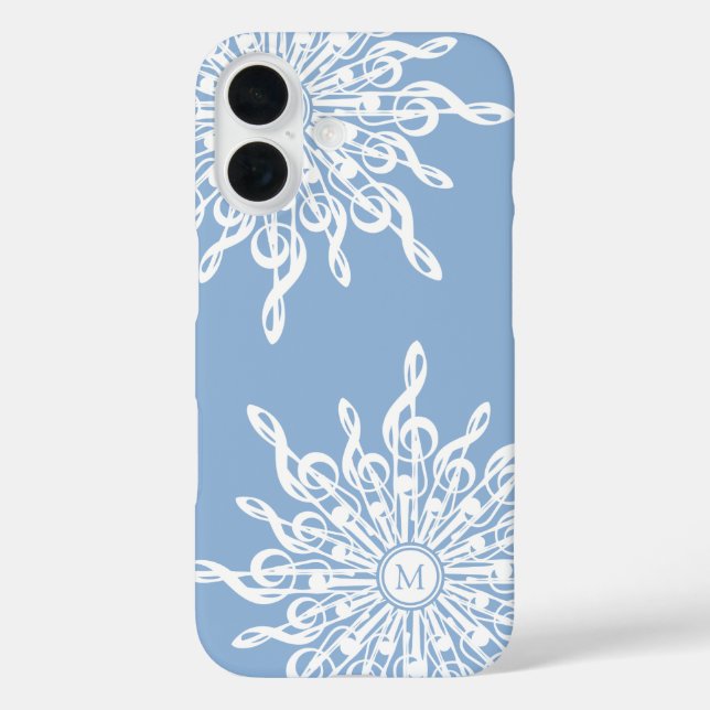 Coques Case-Mate iPhone Monogramme d'ornement bleu d'hiver G-Clef Snowflak (Verso)