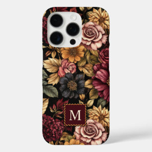Coques iPhone 16 Pro Monogramme du modèle floral de Bourgogne