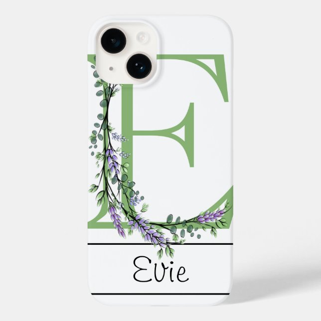 Coques Case-Mate iPhone Monogramme E Lavender Eucalyptus Coque-Mate iPhone (Verso)