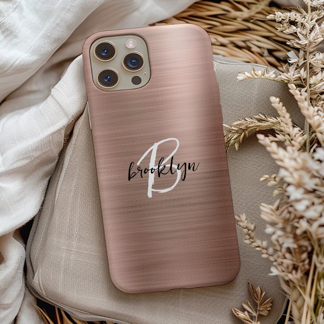 Coques Case-Mate iPhone Monogramme écriture métallisé or rose  (Créateur téléchargé)