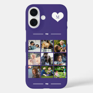 Coque Pour iPhone 16 Monogramme élégant 9 collage photo violet