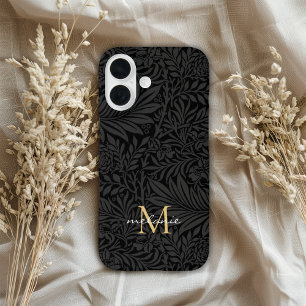 Coque Pour iPhone 16 Monogramme élégant à motif floral noir et écriture