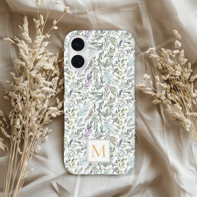 Coques Case-Mate iPhone Monogramme élégant Aquarelle botanique verte (Créateur téléchargé)