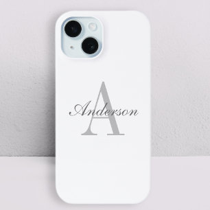 Coque Pour iPhone 15 Monogramme élégant blanc et gris