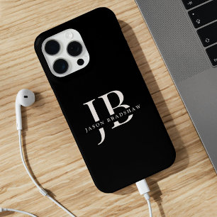 Coque iPhone 15 Pro Max Monogramme élégant classique et nom noir