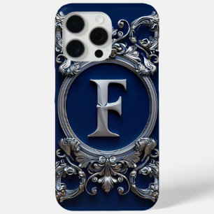 Coque iPhone 15 Pro Max Monogramme élégant de la lettre F en argent