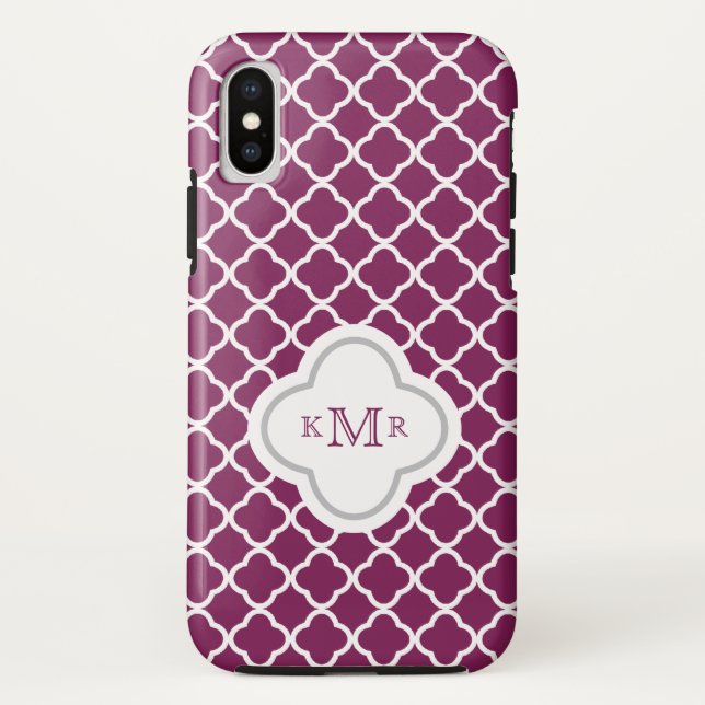 Coques Case-Mate iPhone Monogramme élégant de motif pourpre de prune de (Dos)