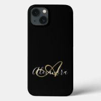 Monogramme élégant en or noir Girly Nom du script