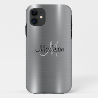 Case-Mate iPhone Case Monogramme élégant et métallique argenté Personnal